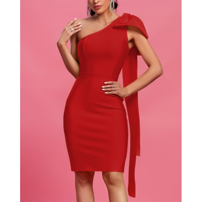 Bowknot Asymmetrical Sleeveless Bandage Dress