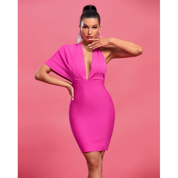 Deep-V Asymmetrical Mini Bandage Dress