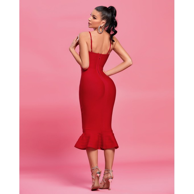 Strappy Crystal Midi Fishtail Bandage Dress