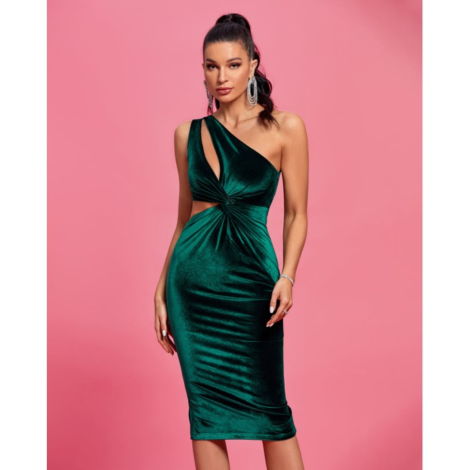 One Shoulder Twist Velvet Dress