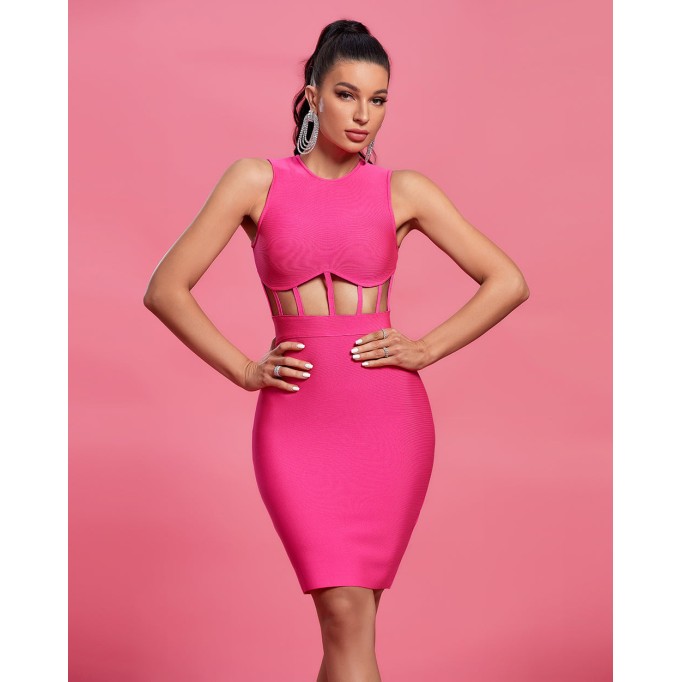 Round Neck Mesh Bandage Dress