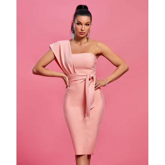 One Shoulder Belted Bandage Party Dress