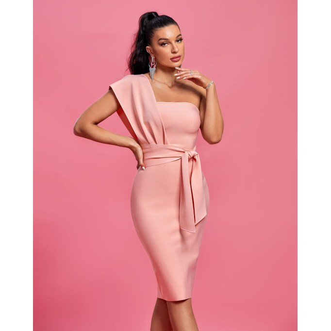 One Shoulder Belted Bandage Party Dress