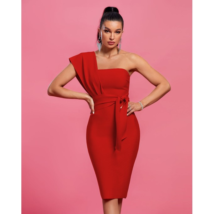 One Shoulder Belted Bandage Party Dress