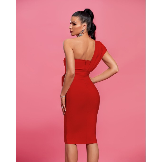 One Shoulder Belted Bandage Party Dress