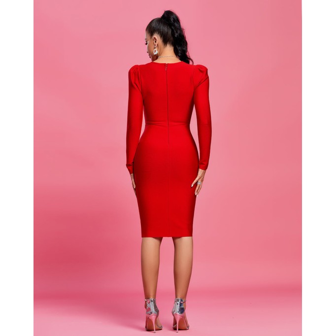 V Neck Cutout Midi Bandage Dress