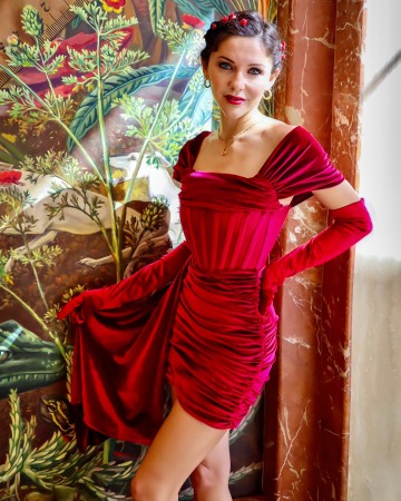 Burgundy Draped Off Shoulder Corset Dress