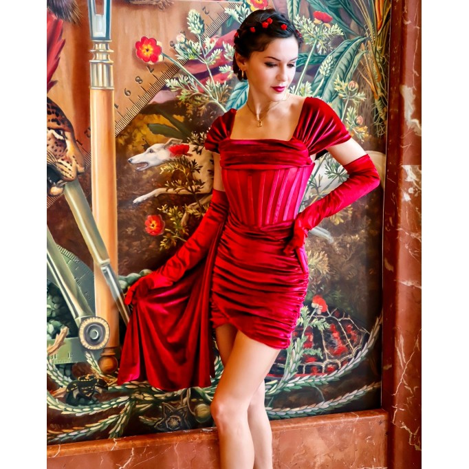 Burgundy Draped Off Shoulder Corset Dress