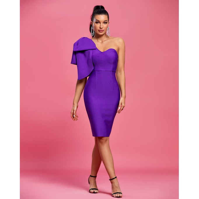 One Shoulder Bowknot Bandage Dress