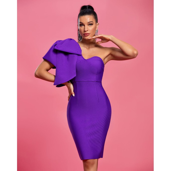 One Shoulder Bowknot Bandage Dress