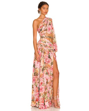 One Shoulder Chain Floral Maxi Dress