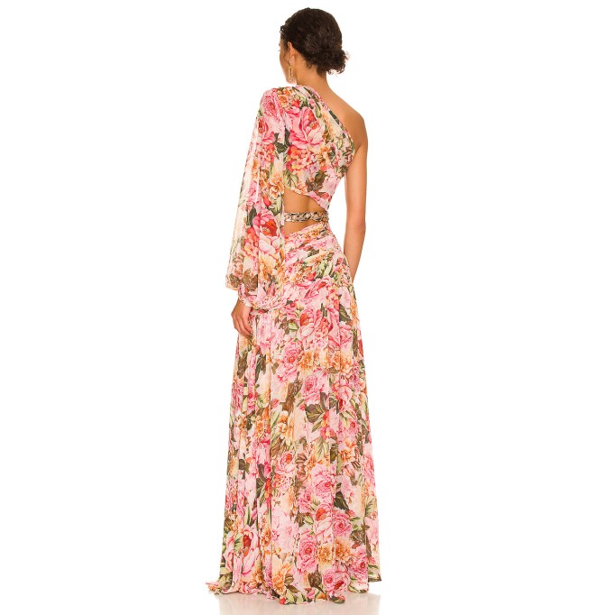 One Shoulder Chain Floral Maxi Dress