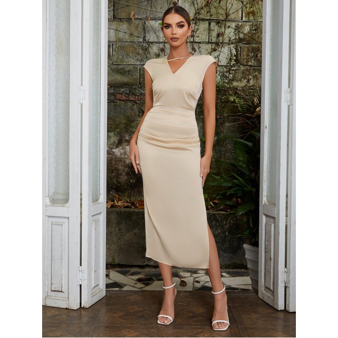 V Neck Sleeveless Slit Maxi Bodycon Dress HB0094