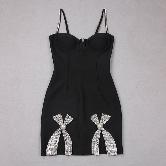 Strappy Diamente Embellished Mini Bandage Dress HL9102