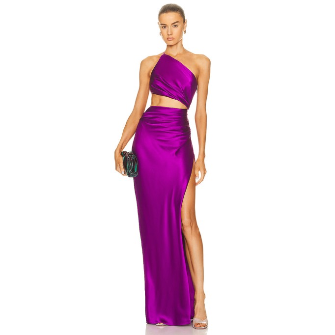 One Shoulder Side Slit Maxi Bodycon Dress