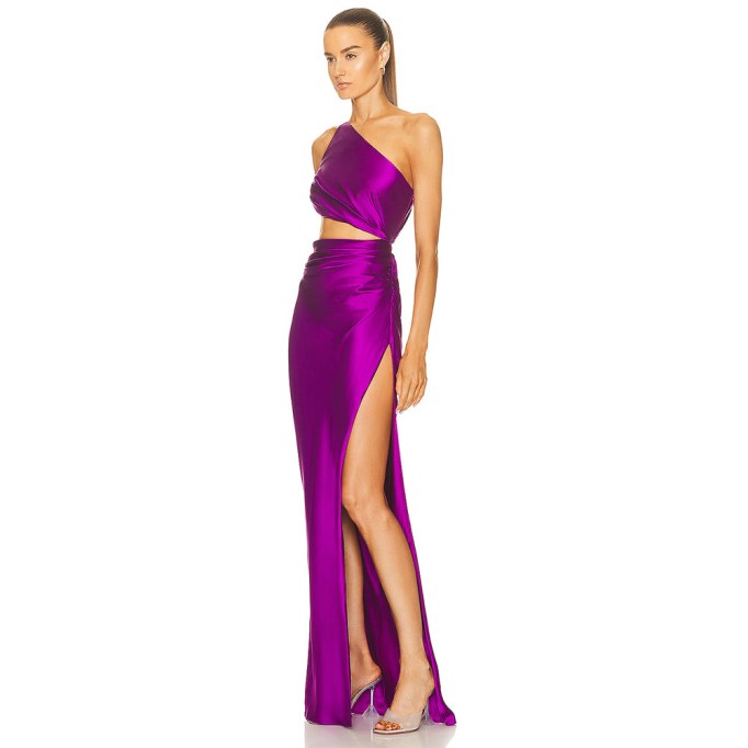 One Shoulder Side Slit Maxi Bodycon Dress