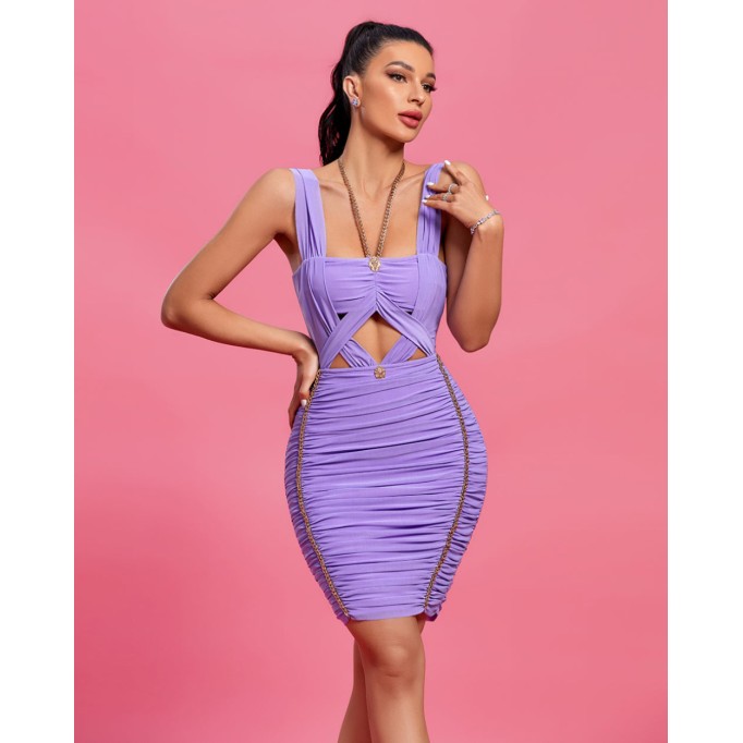 Hollow Pleated Bodycon Dress