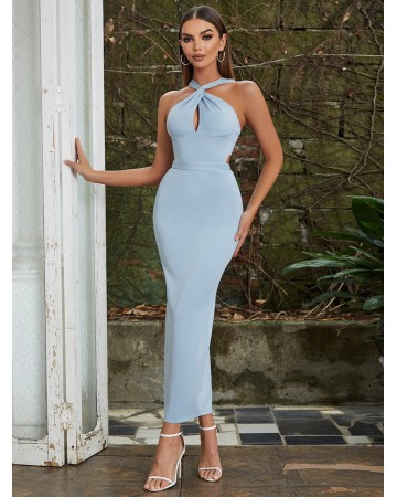 V Neck Sleeveless Hollow out Maxi Bodycon Dress HB0098