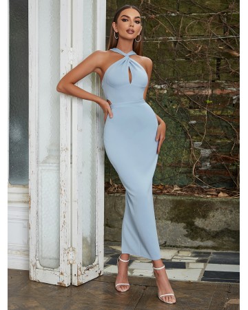 V Neck Sleeveless Hollow out Maxi Bodycon Dress HB0098