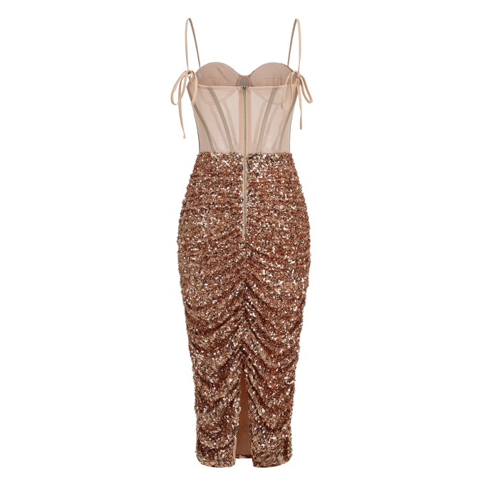 Strappy Sequin Corset Midi Dress