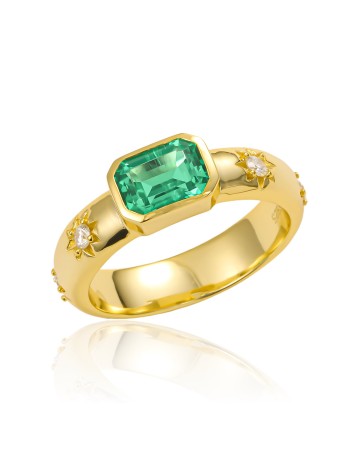 Hand Crafted Emerald Poesy Stackable Ring Gilded