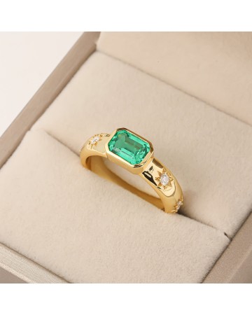 Hand Crafted Emerald Poesy Stackable Ring Gilded