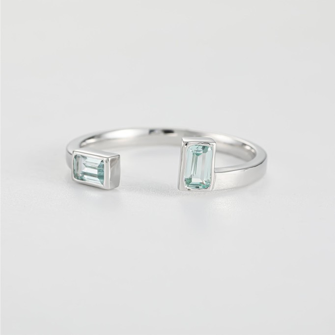 Hand Crafted Baby Blue Open Half Pave Diamond Ring