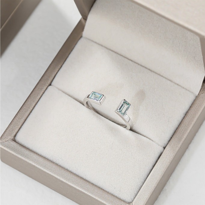 Hand Crafted Baby Blue Open Half Pave Diamond Ring