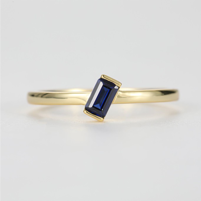 Hand Crafted Royalblue Diamond Baguette Ring