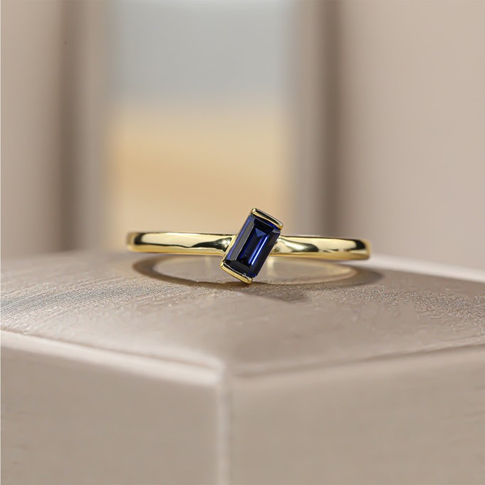 Hand Crafted Royalblue Diamond Baguette Ring