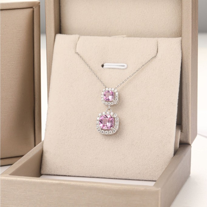 Hand Crafted Aura Princess-cut Diamond Necklaces