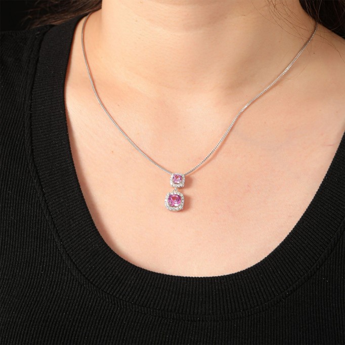 Hand Crafted Aura Princess-cut Diamond Necklaces