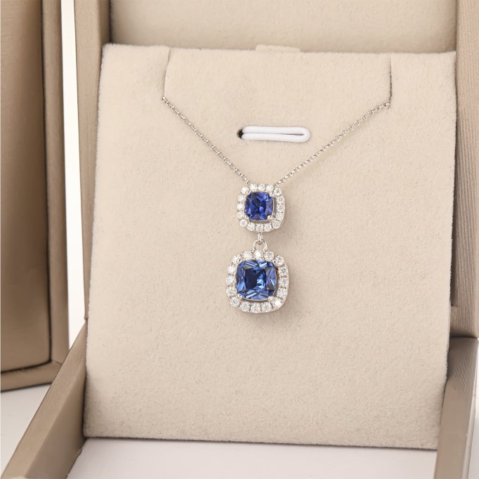 Hand Crafted Aura Princess-cut Diamond Necklaces