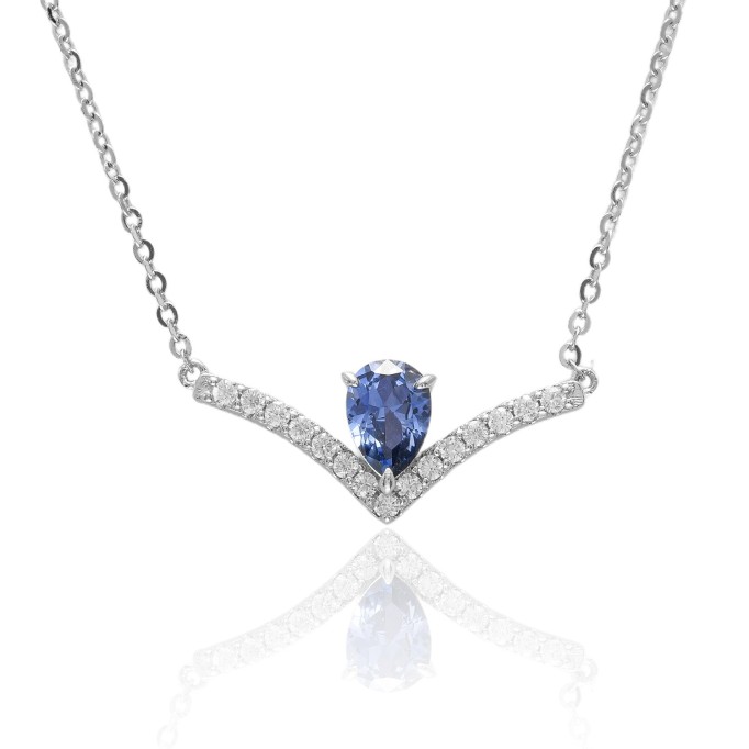 Hand Crafted Drop Shape Sapphire and Diamond Pendant