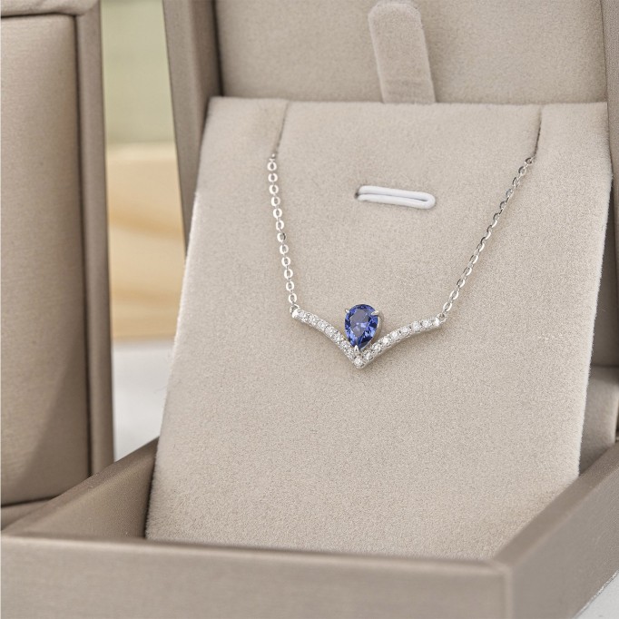 Hand Crafted Drop Shape Sapphire and Diamond Pendant