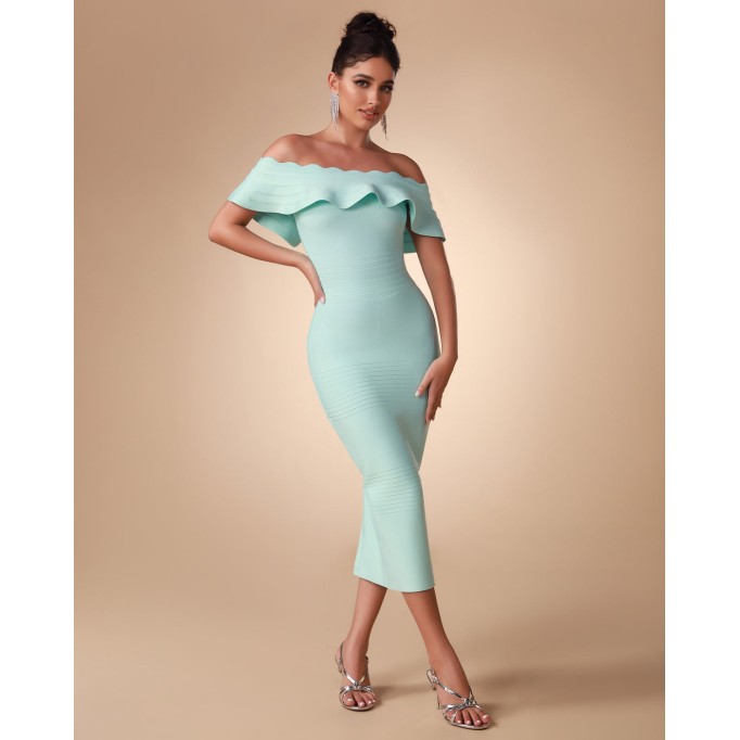 Off Shoulder Midi Bandage Dress