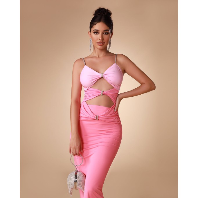 Pink Gradient Cut Out Backless Maxi Dress