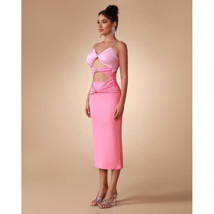 Pink Gradient Cut Out Backless Maxi Dress