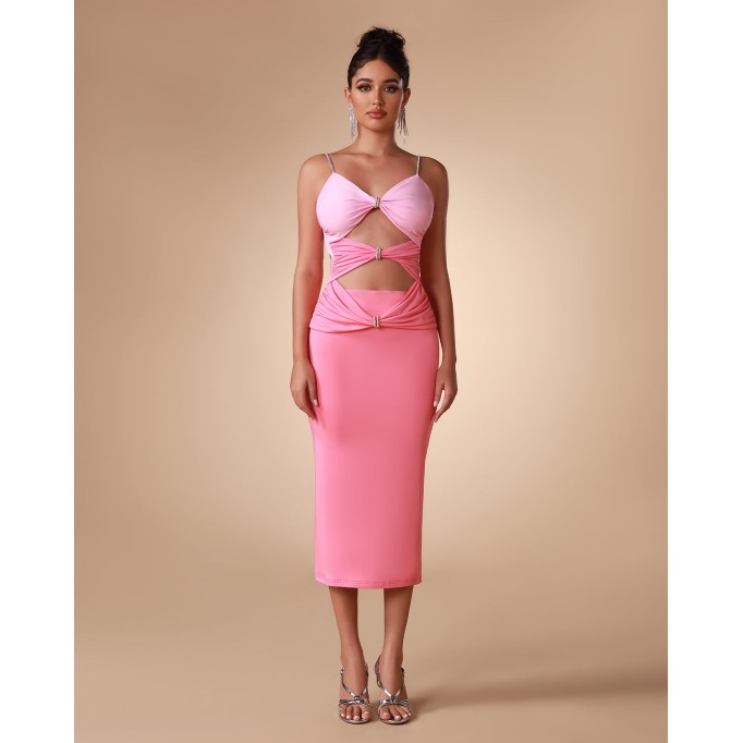 Pink Gradient Cut Out Backless Maxi Dress