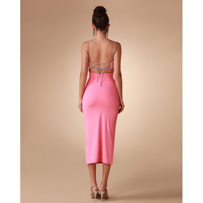 Pink Gradient Cut Out Backless Maxi Dress