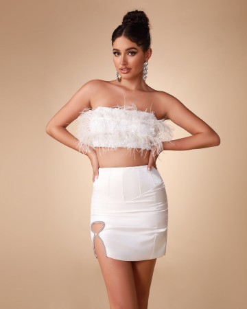 White Feather Bodycon Set