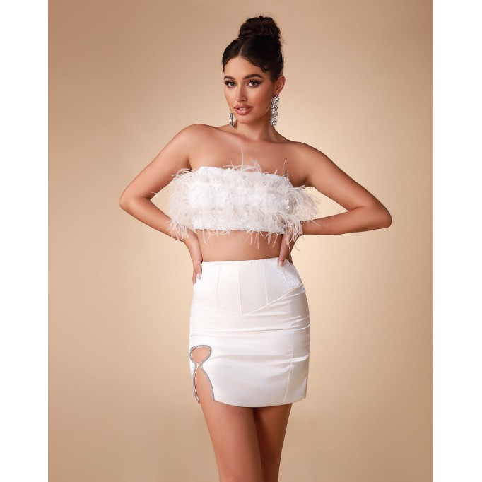 White Feather Bodycon Set