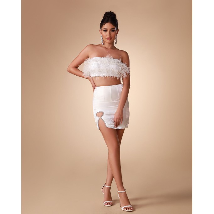 White Feather Bodycon Set