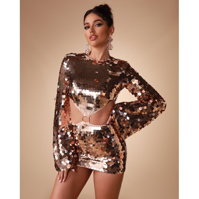 Edie Gold Sequin Cut Out Dress