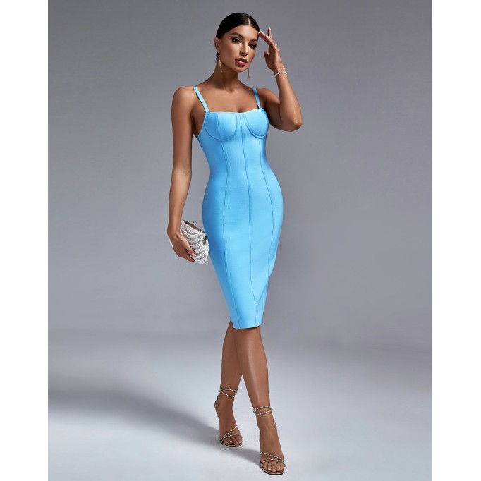 Strappy Striped Midi Bandage Dress