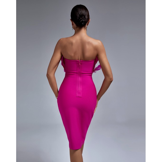 Strapless Feather Midi Bandage Dress