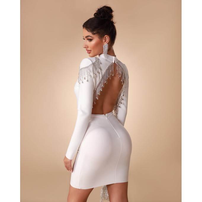 Rhinestone Fringe Backless Bandage Dress