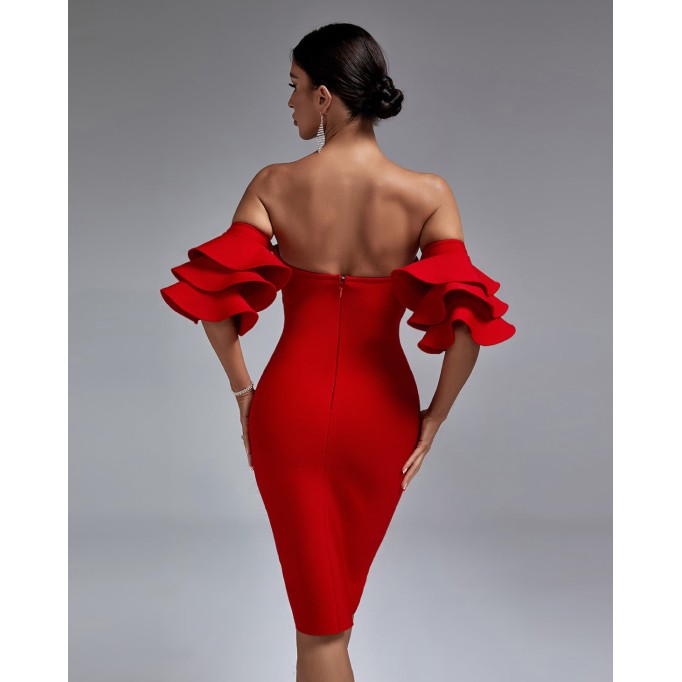 Off Shoulder Waterfall Sleeve Bandage Dress