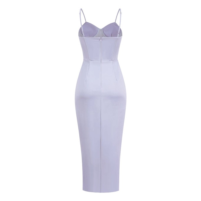 Strappy Satin Corset Ruched Midi Dress