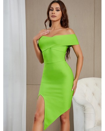 Off Shoulder Irregular Over Knee Bandage Dress HB00831